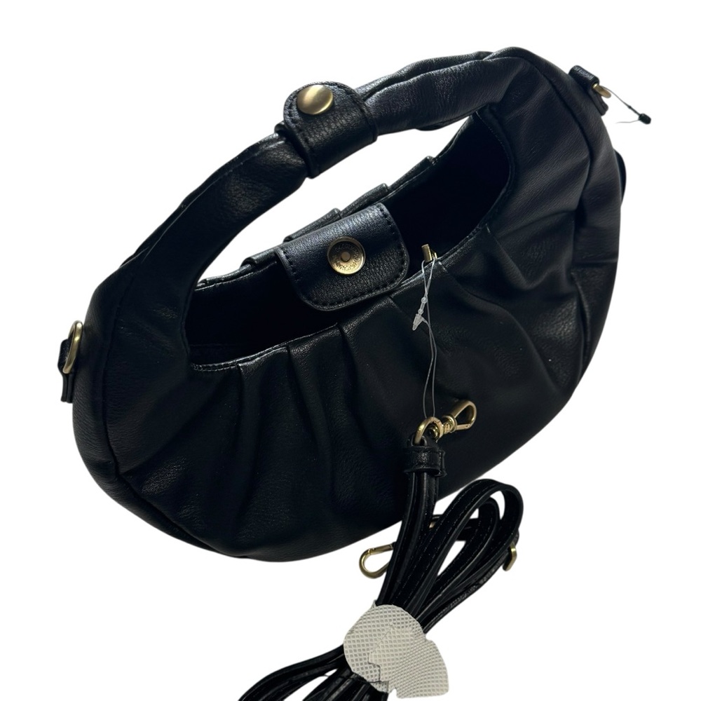 Scoop NWT Black Faux Leather Crescent Crossbody Bag Ruched Shoulder‎ Purse Moon - Picture 3 of 16
